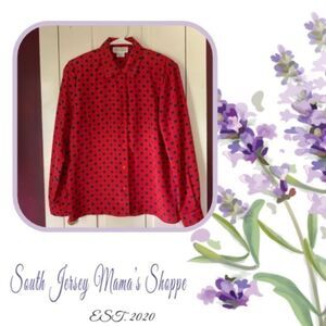 Vintage 1980s Haberdashery By Leslie Fay Size 8 Top Red  Blue Geometric (C26)